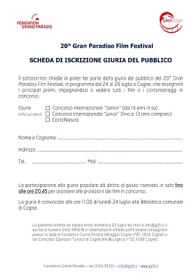 scheda iscrizione giuria del pubblico Gran Paradiso Film Festival