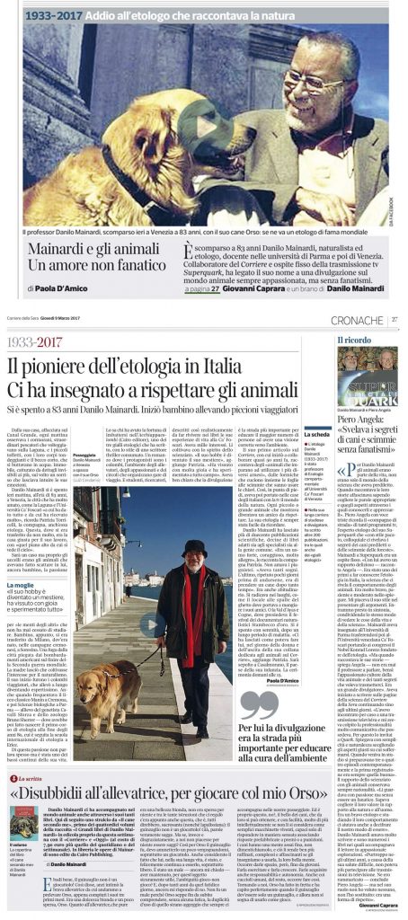 2017-03-09 Corriere della Sera Il pioniere dell'etologia in Italia. Ci ha insegnato a rispettare gli animali