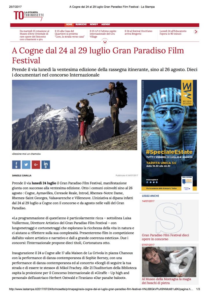 2017-07-24 Torino Sette A Cogne dal 24 al 29 luglio Gran Paradiso Film Festival