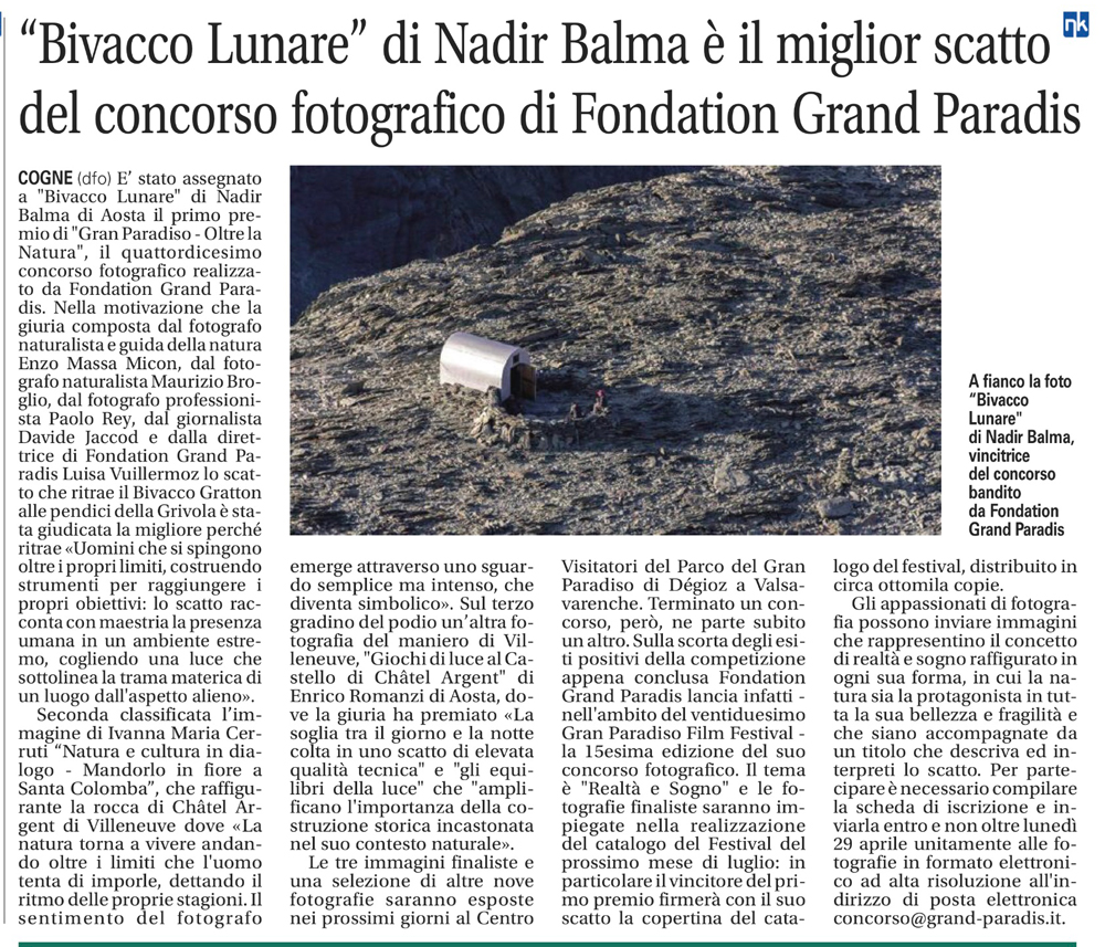 "Bivacco Lunare" di Nadir Balma è il miglior scatti del concorso fotografico di Fondation Grand Paradis